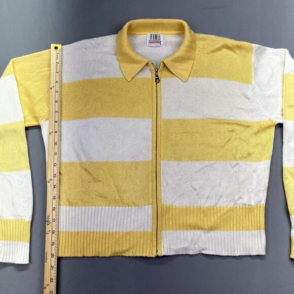 FIA Italia Sweater Women's L Handloomed White & Yellow Striped Full Zip Collared - Picture 5 of 15